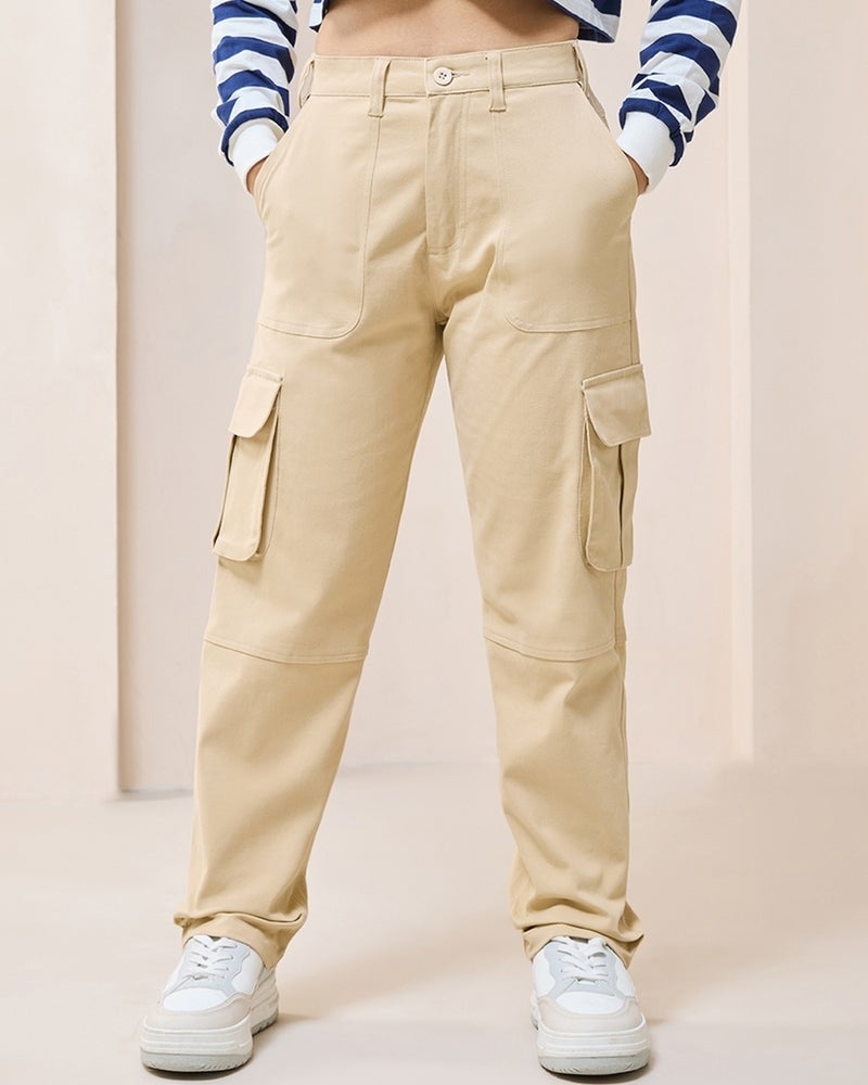 bewakoof Women's Brown Straight Cargo Pants - Image 2
